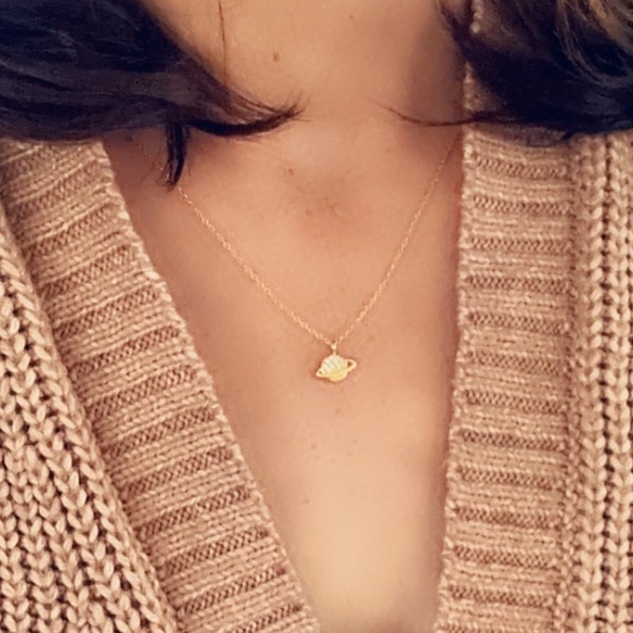 14k Gold Dainty Saturn Necklace - Picture 3 of 10